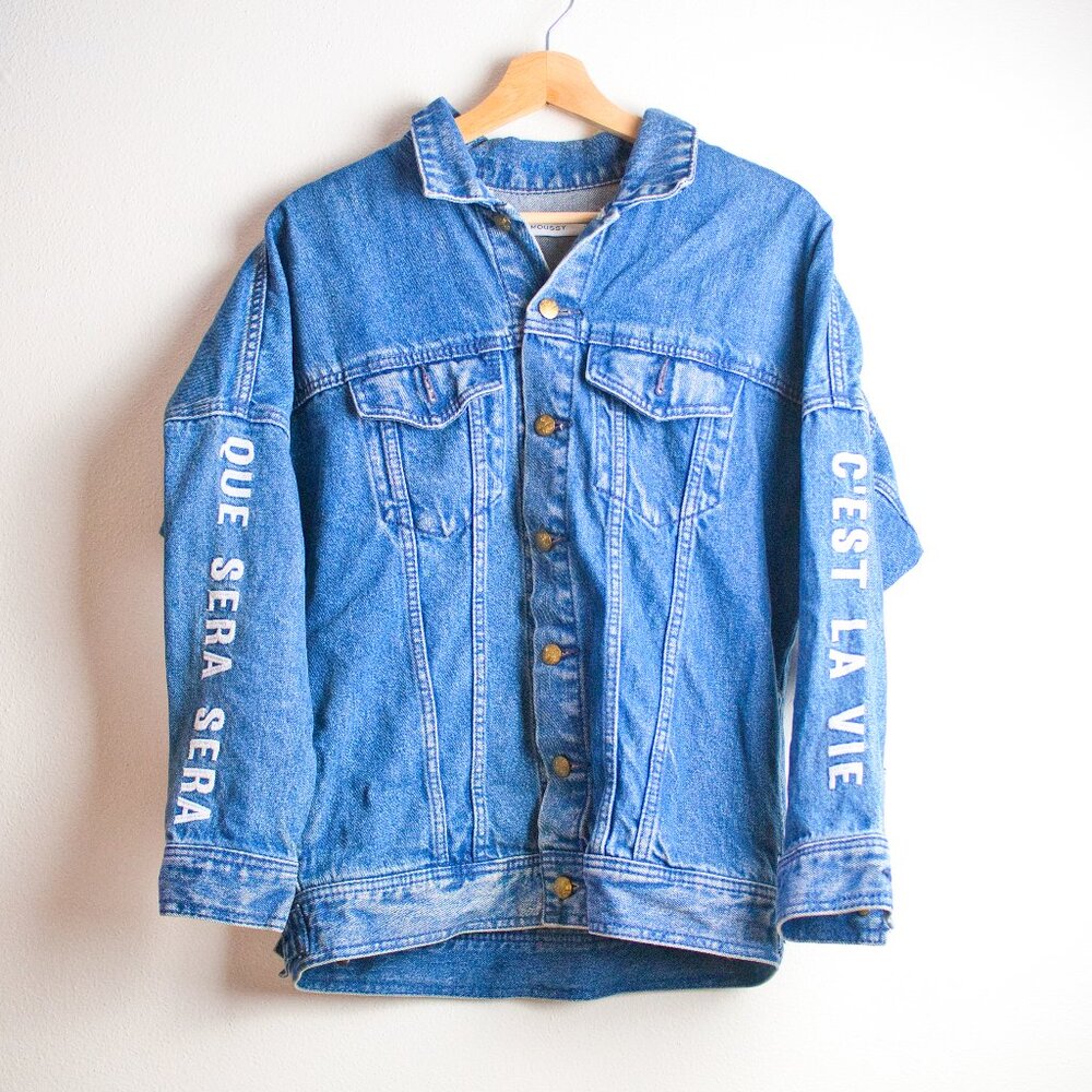 Vintage Moussy Denim Jacket with Text Size L